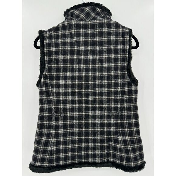 WOOLRICH Black White Plaid Faux Fur Lined Wool Vest Size S - Picture 6 of 8
